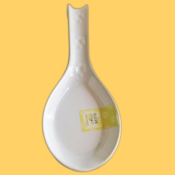 Fleur Ciroa White Floral Stoneware Spoon Rest New - Picture 1 of 6